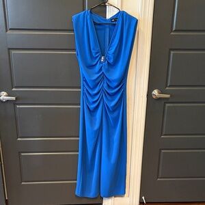 Zara Cobalt Blue Ruched Maxi Dress with Jewel Accent